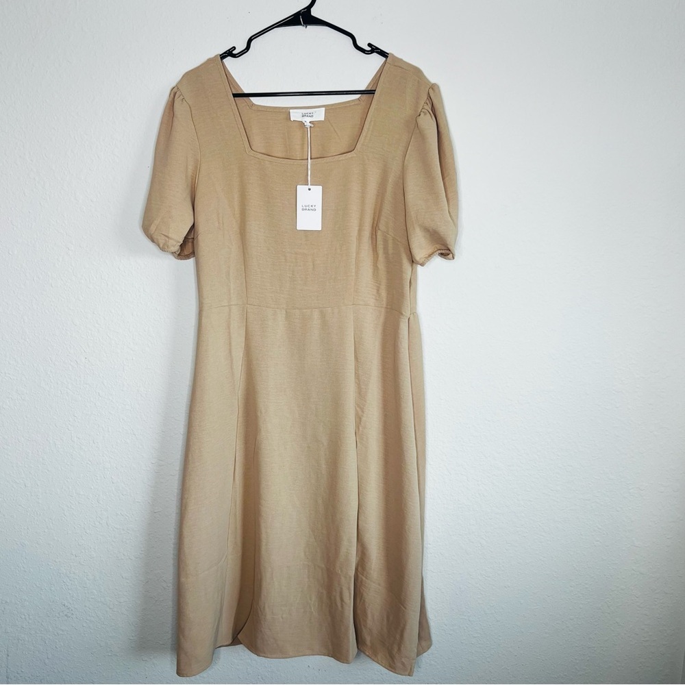 NWT Lucky Brand Midi Camel Square Neck Dress